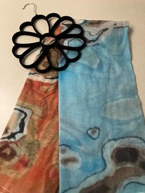 Abstract Beach wrap, Cover up or Scarf  with hanger included. Blue Rusty Orange